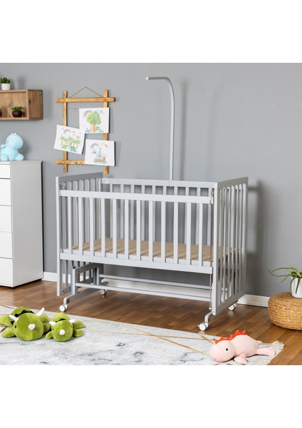 Ahşap Beşik Anne Yanı Beşik Gri 60X120 - Uyku Setsiz Yataksız + Tekerlekli fiyatları