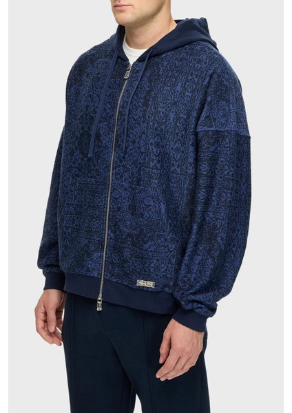 Desenli Pamuklu Regular Fit Kapüşonlu Fermuarlı Sweat Erkek Sweat LB25FWCLAMUZH