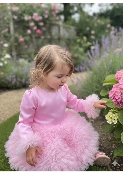 Kız Çocuk Elbise Party Balo Düğün Elbisesi Fır Fır Etek ve Kol Detaylı 1- 5 Yaş fiyatları