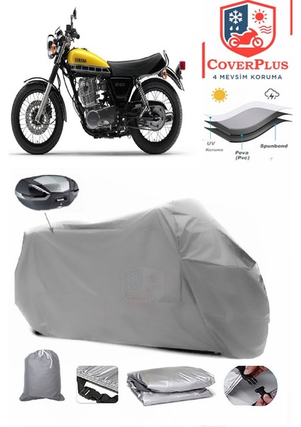 Yamaha Sr 500 Arka Çanta Uyumlu (Gri) Motorsiket Brandası Motor Örtüsü Çadır Su Geçirmez Motosiklet Kılıfı Motor Brandası