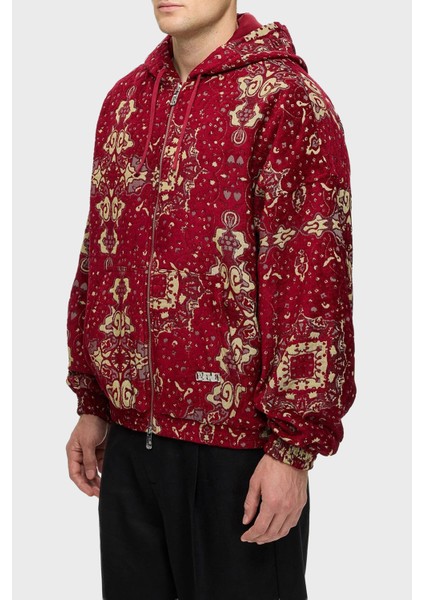 Desenli Pamuklu Regular Fit Kapüşonlu Fermuarlı Sweat Erkek Sweat LB25FWCLAMUZH