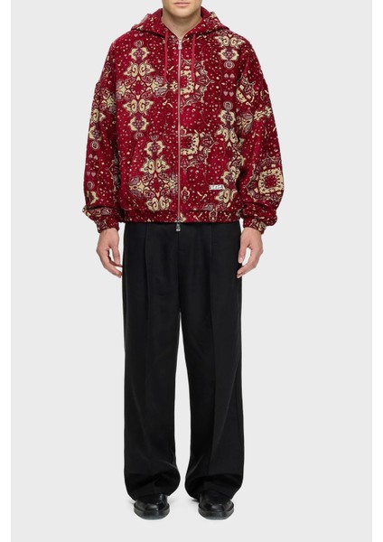 Desenli Pamuklu Regular Fit Kapüşonlu Fermuarlı Sweat Erkek Sweat LB25FWCLAMUZH fırsatları