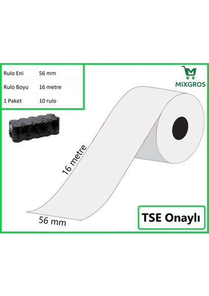 56X16 Metre Termal Kredi Kartı ve Yazarkasa Pos Rulosu 10 Adet