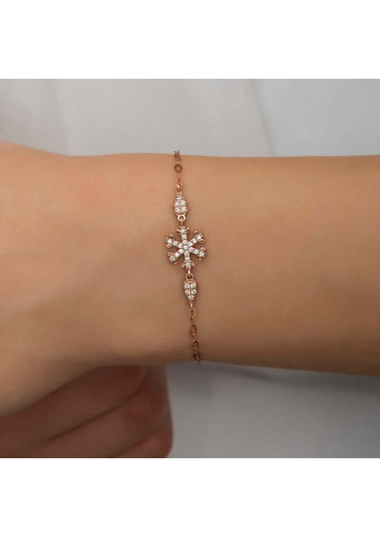 925 Ayar Gümüş Rose Kar Tanesi Kadın Bileklik