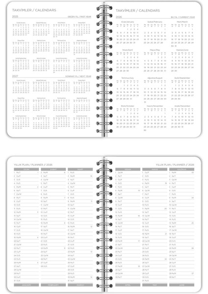 Spiralli Sert Kapak 2026 Günlük Ajanda A5