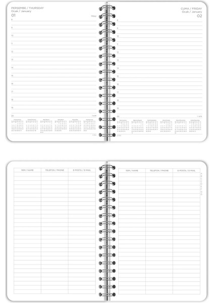 Spiralli Sert Kapak 2026 Günlük Ajanda A5