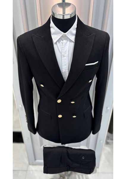 Erkek Kruvaze Slim Fit Takım Elbise