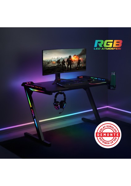 Aura Rgb Ledli Oyuncu Masası