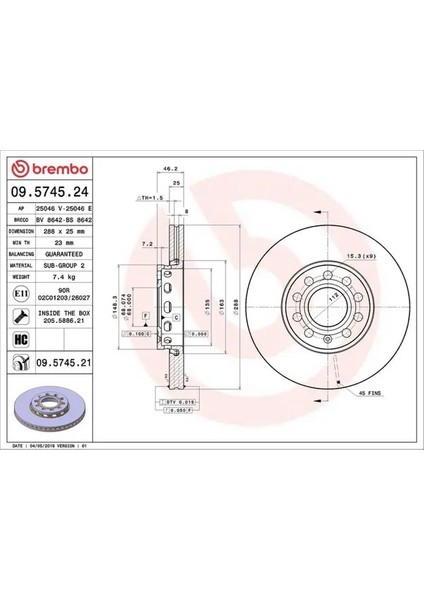09574524 Fren Diski On 4A0615301C 4A0615301D 4A0615301E (2 Adet Fiyatıdır)