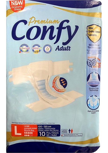 Confy Premium Adult Yetişkin Bezi Large Beden L (1 x 10 Adet)