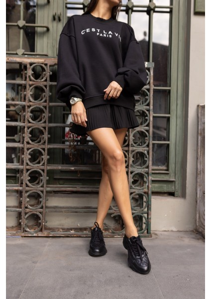 Barry Kadın Siyah Kapıtone Detay Gercek Deri Sneaker