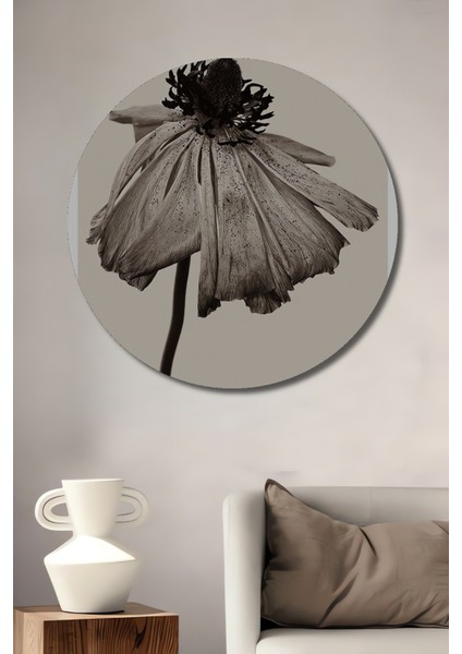 Dekoratif Ahşap Yuvarlak Tablo Solmuş Çiçek