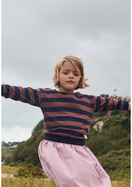 Çizgili Triko Sweatshırt 2-12 Yaş Lacivert Kahve fırsatları
