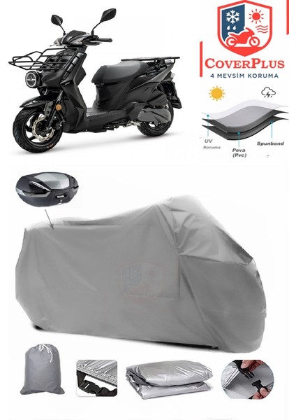Sym Xpro Iı 125 Arka Çanta Uyumlu (Gri) Motorsiket Brandası Motor Örtüsü Çadır Su Geçirmez Motosiklet Kılıfı Motor Brandası