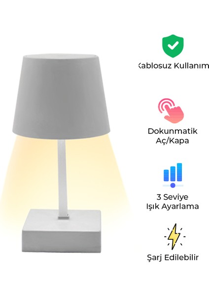 BB-16 Dokunmatik Masa Lambası | Şarjlı & Ayarlanabilir Işık Seviyesi, Modern Alüminyum Tasarım