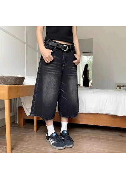 Siyah Yıkamalı Kumaş Y2K Unisex Baggy Oversize Kalıp Kot Pantolon Şort fiyatları