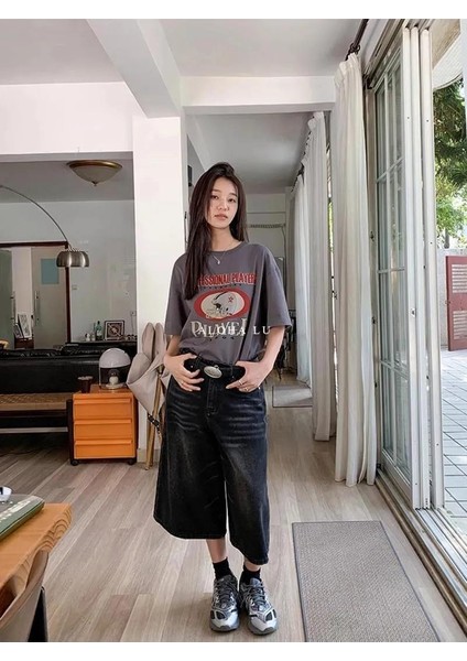 Siyah Yıkamalı Kumaş Y2K Unisex Baggy Oversize Kalıp Kot Pantolon Şort modelleri