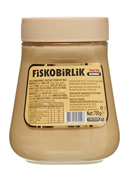Fiskobirlik Sütlü Fındık Kreması