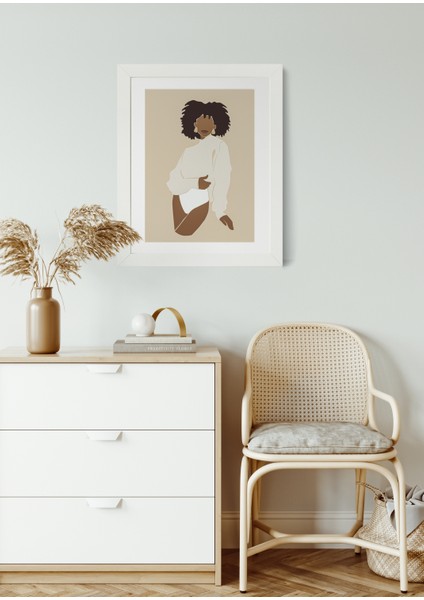 Ivory Muse Çerçeveli Kanvas Tablo – Modern Soyut Kadın Figürlü Minimal Poster (25x30 cm)
