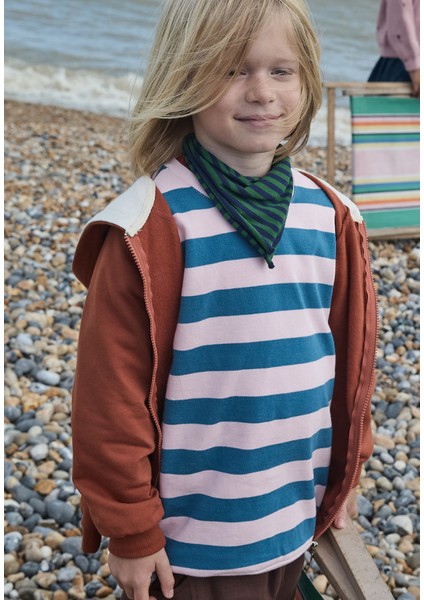 Çizgili Triko Sweatshırt 2-12 Yaş Mavi Pudra indirimleri