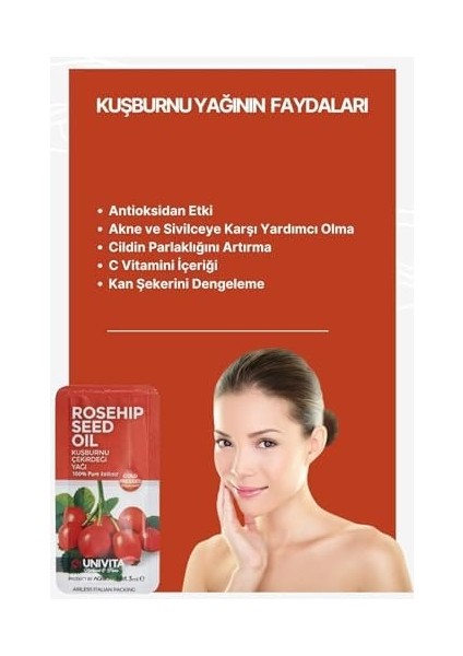 Unıvıta %100 Doğal Soğuk Sıkım Kuşburnu Çekirdeği Yağı - Rosehip Seed Oil 3 ml x 6 Adet fiyatları