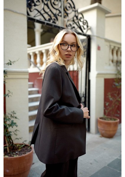 Acı-Kahve Cep ve Düğme Detaylı Basic Ceket