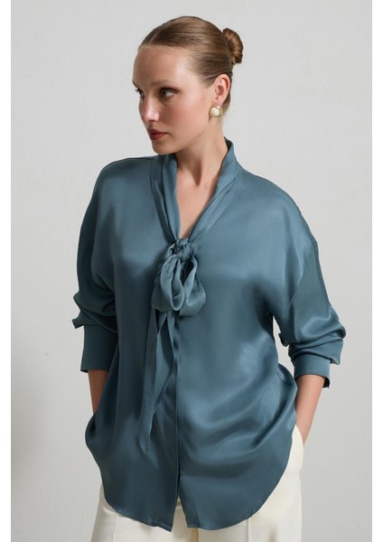 Kuvars Boyundan Şal Detaylı Uzun Kollu Gömlek modelleri