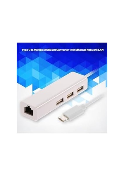 USB Type-C Ethernet Adaptörü, Telefon ve Tabletler Için Macbooklarda Ethernet Çalışmaz, 3 Port USB 2.0 Hub, Ağ Bağlantısı fiyatları