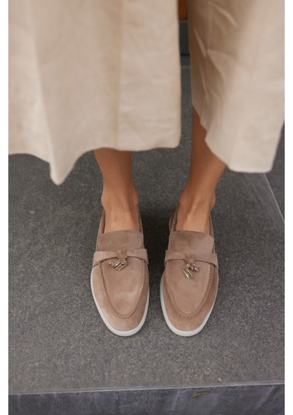 Casado Kadın Bej Gercek Suet Loafer Ayakkabi