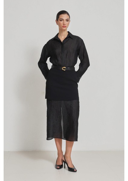 Siyah Etek ve Gömlek Detaylı Elbise fırsatları