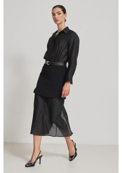 Siyah Etek ve Gömlek Detaylı Elbise indirimleri