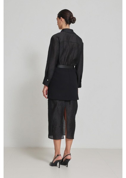 Siyah Etek ve Gömlek Detaylı Elbise