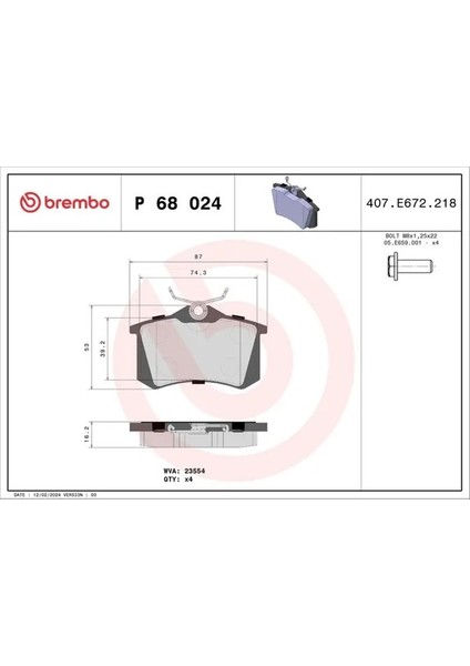 P68024 Arka Fren Balatasi 1617190980 1631831780 3649110