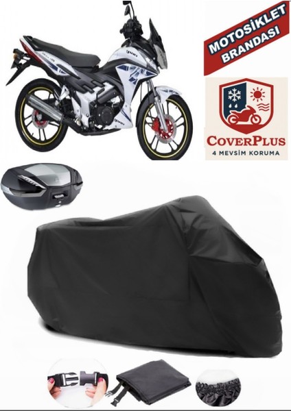 Yuki Y?ld?z 100 Siyah Arka Çanta Uyumlu Motorsiket Brandası Motor Örtüsü Çadır Su Geçirmez Motosiklet Kılıfı Motor Brandası