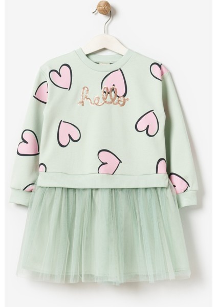 Pamuk Mevsimlik Uzun Kollu Günlük Kız Çocuk Tüllü Elbise 4-7 Yaş