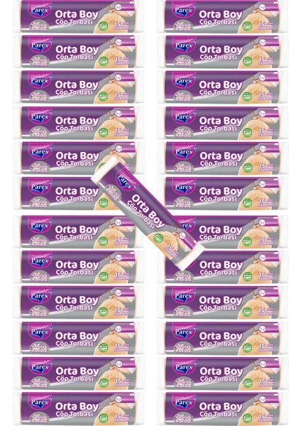 Büzgülü Çöp Torbası Vanilya Kokulu Orta Boy 15'li 55 x 60 cm 25 Paket