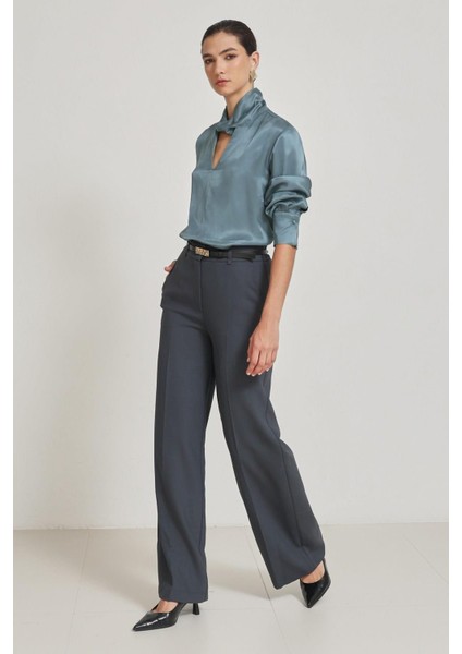 Petrol Cep Detaylı Rahat Kesim Geniş Paça Pantolon modelleri