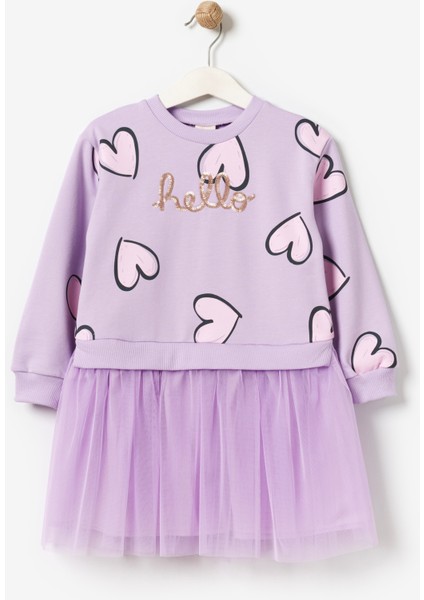 Pamuk Mevsimlik Uzun Kollu Günlük Kız Çocuk Tüllü Elbise 4-7 Yaş