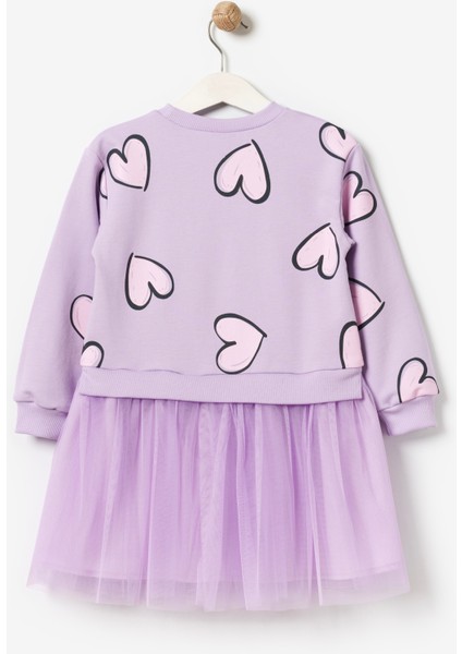 Pamuk Mevsimlik Uzun Kollu Günlük Kız Çocuk Tüllü Elbise 4-7 Yaş