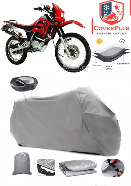 Lifan LF200GY-2 Arka Çanta Uyumlu (Gri) Motorsiket Brandası Motor Örtüsü Çadır Su Geçirmez Motosiklet Kılıfı Motor Brandası