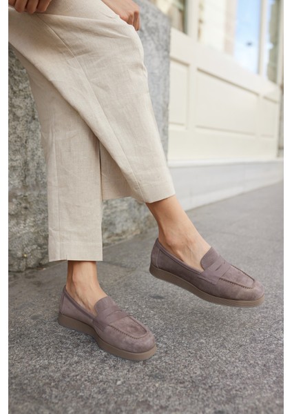 Monti Kadin Kahve Gercek Suet Loafer Ayakkabi