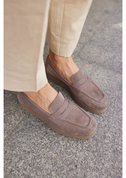 Monti Kadin Kahve Gercek Suet Loafer Ayakkabi modelleri