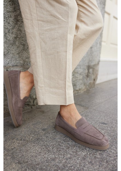 Monti Kadin Kahve Gercek Suet Loafer Ayakkabi