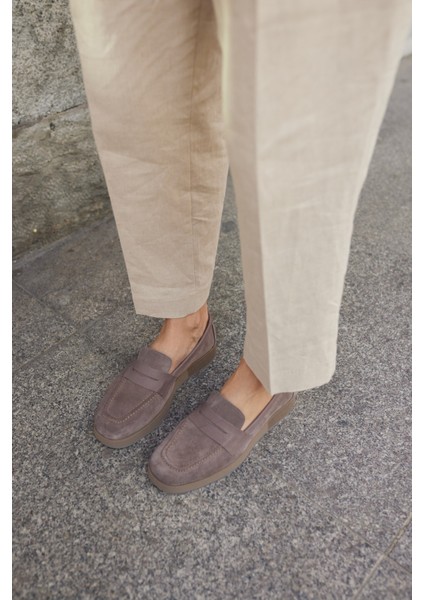 Monti Kadin Kahve Gercek Suet Loafer Ayakkabi