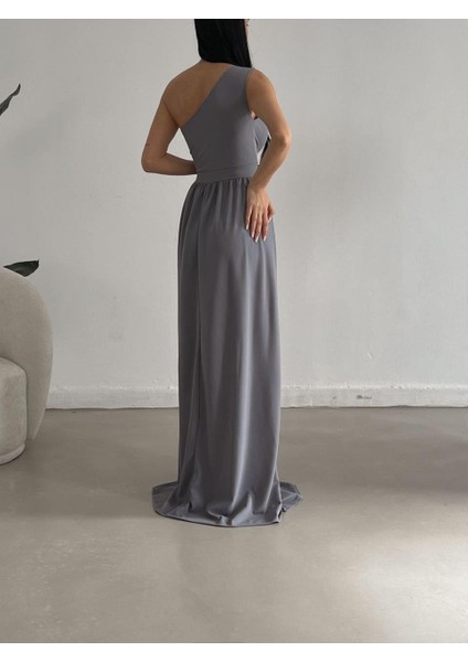 Ithal Krep Kumaş Tek Omuz Uzun Yandan Yırtmaclı Elbise 582160 Gulkurusu fiyatları