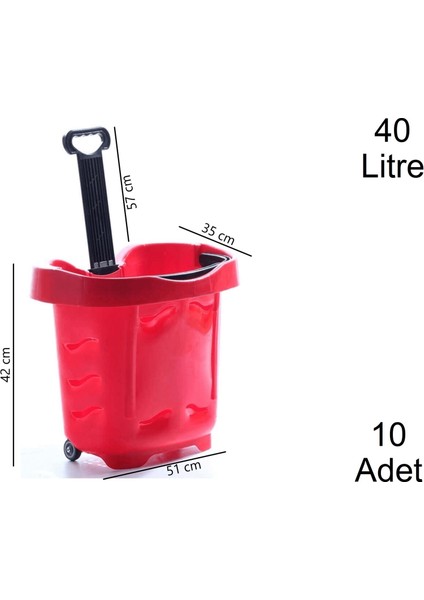 Tekerlekli Plastik Market Alışveriş El Sepeti 40 Litre Kırmızı 10 Adet