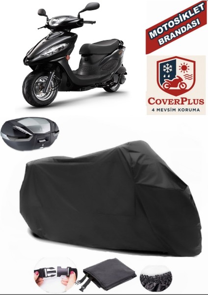 Kymco Jockey 125 Siyah Arka Çanta Uyumlu Motorsiket Brandası Motor Örtüsü Çadır Su Geçirmez Motosiklet Kılıfı Motor Brandası
