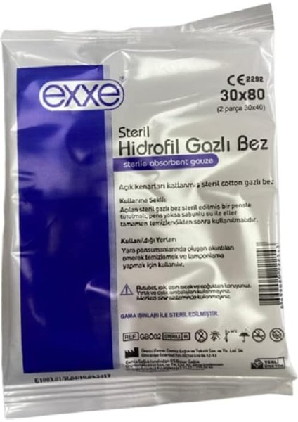 Exxe Steril Hidrofil Gazlı Bez (30X80 cm 2 Parça) 10 Adet