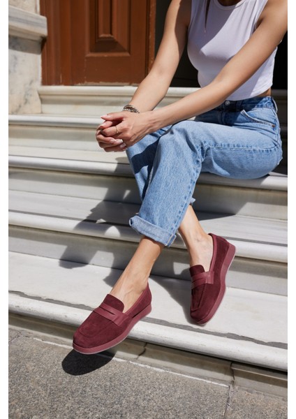 Monti Kadin Kahve Gercek Suet Loafer Ayakkabi