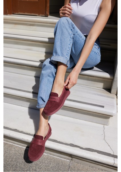 Monti Kadin Kahve Gercek Suet Loafer Ayakkabi